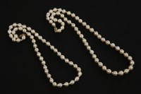 Lot 182 - Two single row uniformed baroque cultured pearl necklaces