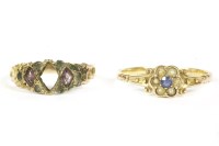 Lot 81 - A Continental gold sapphire and split pearl cluster ring