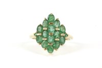 Lot 109 - A 9ct gold emerald lozenge shaped cluster ring