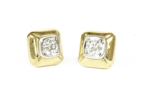 Lot 148 - A pair of 18ct gold single stone brilliant cut diamond square stud earrings