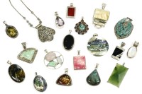 Lot 189 - A collection of assorted silver and white metal gemstone pendants