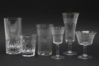 Lot 367 - Glassware to include; part suite of Edwardian etched glasses in four sizes