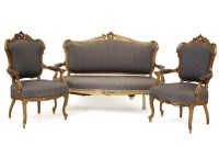 Lot 665 - A French walnut three piece lounge suite