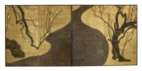 Lot 1418 - A pair of Japanese two-panel byōbu folding screen