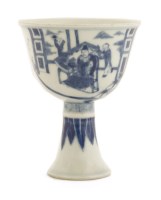 Lot 1144 - A Chinese blue and white stem wine cup