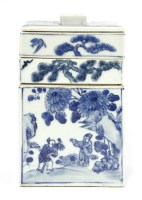 Lot 1381 - A Japanese blue and white stacking box and cover
