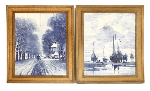 Lot 468 - A pair of framed Delft tiled panels