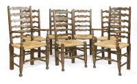 Lot 641 - A set of six Lancashire ladder back chairs