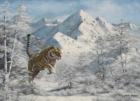 Lot 145 - Mark Whittaker (b.1964)
BENGAL TIGER IN A SNOWY MOUNTAIN LANDSCAPE
Signed and dated '96'