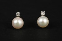 Lot 20 - A pair of white gold diamond and cultured pearl stud earrings