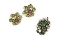 Lot 30 - A pair of ruby and reconstituted turquoise earrings