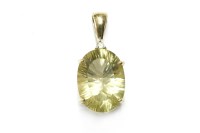 Lot 26 - A 9ct gold brilliant cut diamond and oval mixed cut lemon quartz pendant