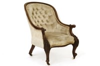 Lot 492 - A Victorian walnut button back armchair