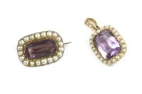 Lot 671 - An Edwardian amethyst and split pearl pendant
