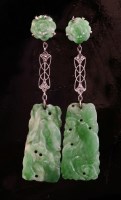 Lot 200 - A pair of Art Deco jade and diamond drop earrings