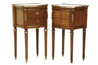 Lot 528 - Two Louis XVI style inlaid and gilt metal mounted bedside cupboards