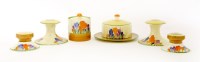 Lot 144 - Two pairs of Clarice Cliff 'Crocus' candlesticks