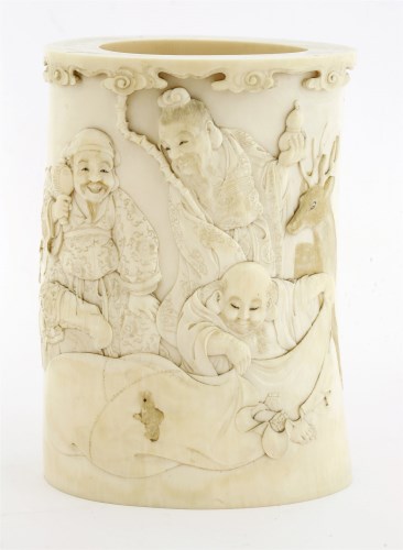 Lot 1404 - A Japanese ivory tusk vase