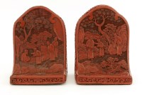Lot 1530 - A pair of Chinese cinnabar lacquered book ends