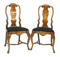 Lot 987 - A pair of Dutch marquetry inlaid side chairs