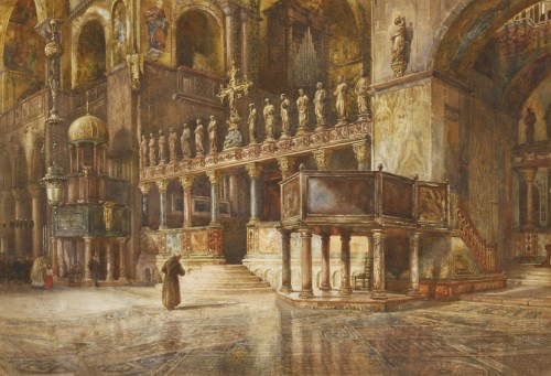 Lot 734 - William Hardy Smith (1840-1922)
FIGURES IN A CATHEDRAL
Signed l.l.