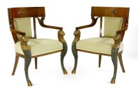 Lot 1013 - A pair of Baltic Empire mahogany elbow chairs
