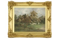 Lot 866 - Jas Taylor 
VIEW OF A THATCHED COTTAGE IN A GARDEN 
signed l.l.
