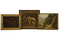 Lot 877 - 3 oil paintings: after Munnings - Figure with Dogs