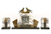 Lot 639 - Art Deco marble clock garniture