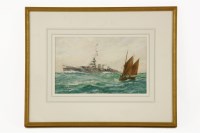 Lot 838A - William Minchall Birchall (1884-1941) 
HMS DELHI 
Watercolour and bodycolour                         
Signed and inscribed ‘Fighter and Fisher’ l.l.
