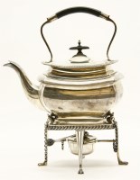 Lot 411 - A silver kettle on stand of rectangular form with gadrooned decoration
