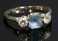 Lot 414 - A three stone aquamarine and diamond ring