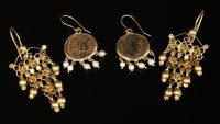 Lot 329 - A pair of Italian ancient coin and cultured pearl drop earrings