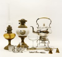 Lot 542 - A quantity of items comprising of a silver plated spirit kettle and stand