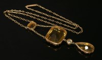 Lot 126 - An Edwardian citrine and white sapphire pendant