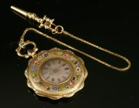 Lot 133 - A Swiss gold and enamel key wound cylinder fob watch