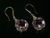 Lot 475 - A pair of white gold amethyst and diamond earrings