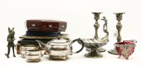 Lot 492 - Metal items to include a pair of silver plate candlesticks