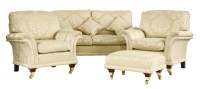 Lot 1030 - A cream silk upholstered sofa suite