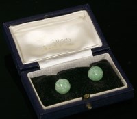 Lot 201 - A pair of 9ct white gold jade stud earrings by Cropp & Farr