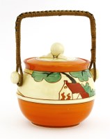 Lot 127 - A Clarice Cliff 'Red Roof' biscuit barrel and cover