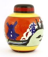 Lot 149 - A Wedgwood Clarice Cliff  'Blue Windmill' jar and cover