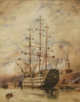 Lot 837 - William Edward Atkins (1842-1910) 
HMS 'VICTORY' DRESSED FOR CHRISTMAS DAY 
Signed l.l.