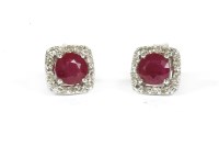 Lot 241 - A pair of ruby and diamond cluster earrings