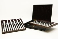 Lot 377 - A set of (originally) eighteen pairs (two knives missing) of silver dessert knives and forks