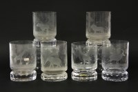 Lot 504 - A set of six glasses with etched big game by Rowland Ward