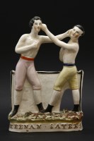 Lot 508 - A 19th century Staffordshire flat backed pottery model of the pugilists (boxers) Heenan and Sawyers