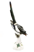 Lot 512 - A large Meissen porcelain figure of a magpie on a stump