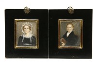Lot 456 - Pair of Georgian portrait miniatures in ebonised frames