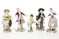 Lot 444 - Five miniature Continental porcelain figures